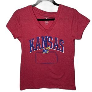 Colosseum Women's Size Small Kansas Jayhawks Short Sleeve V Neck Graphic T-Shirt